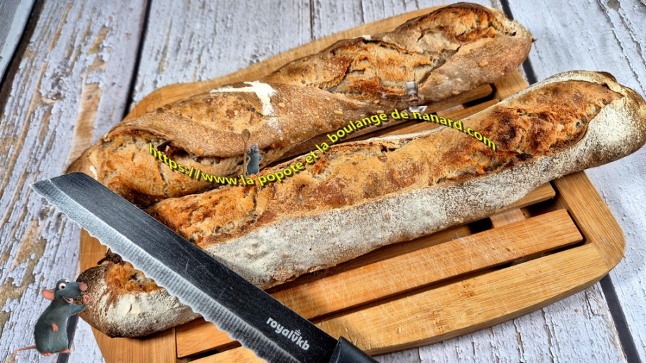 Baguettes fermentation longue aux deux farines