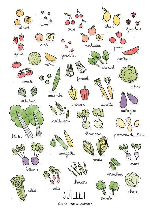 Calendrier des légumes et fruits de saison du mois de juillet