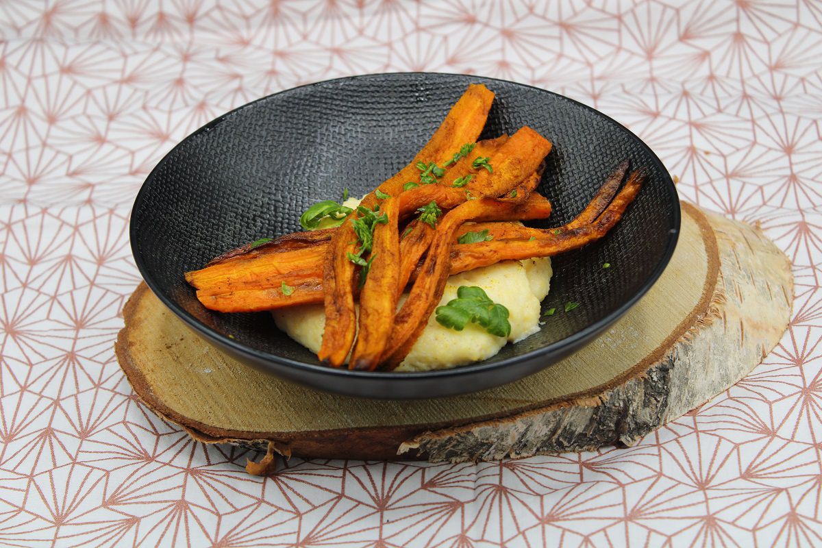 Carottes rôties et polenta au chèvre frais