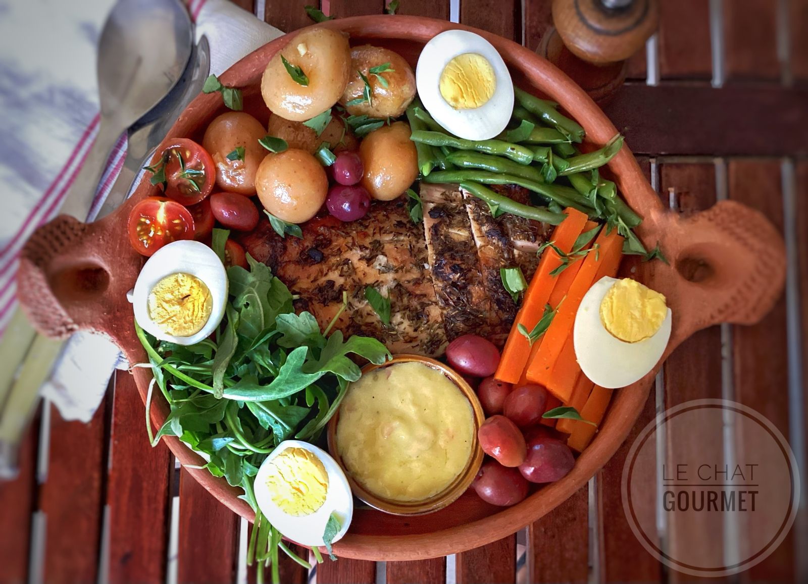 Filet de dinde rôti à l’ail et au thym façon salade niçoise 