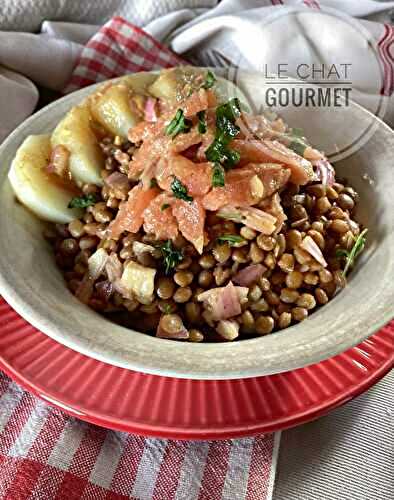 Salade tiède de lentilles au saumon fumé 