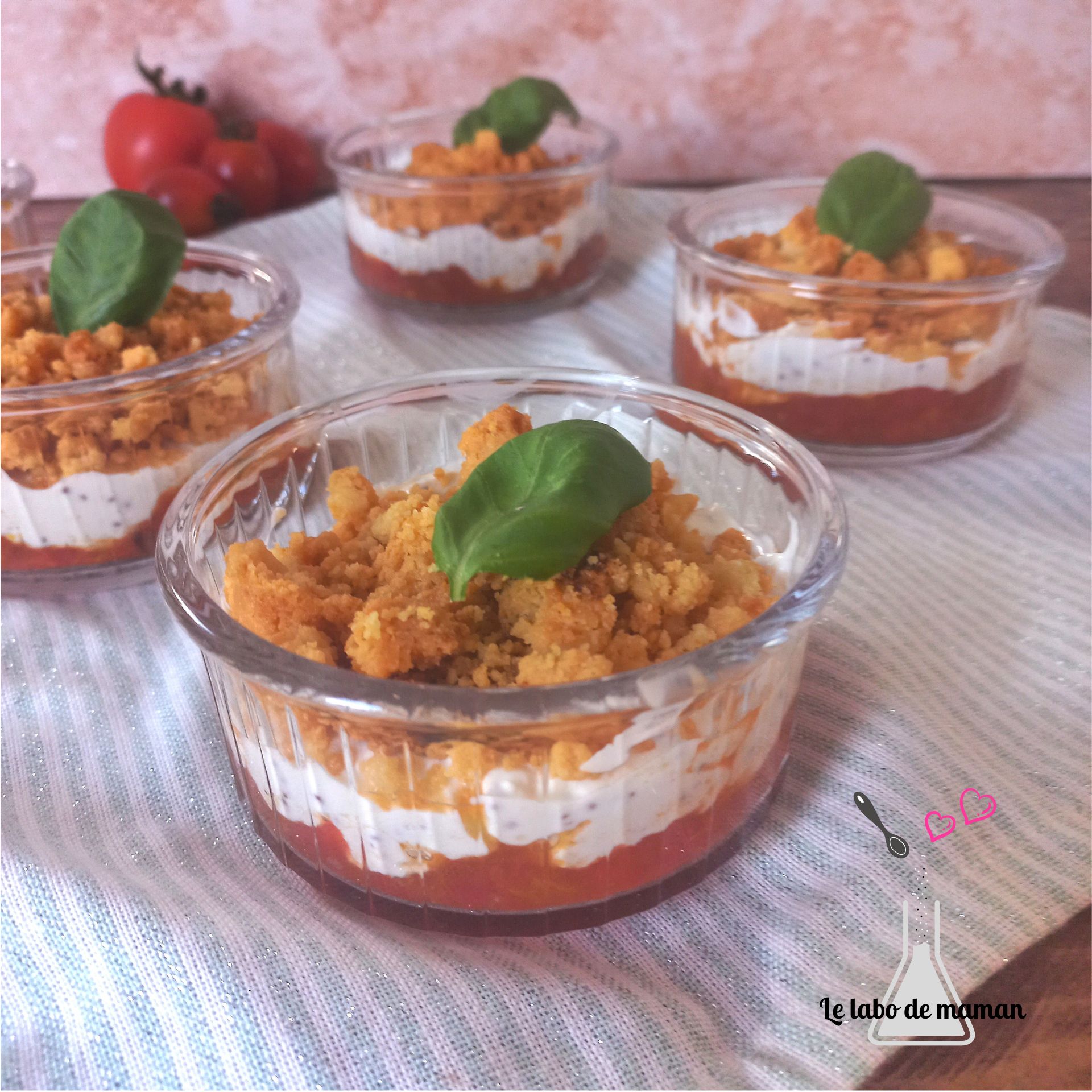 Verrines tomates rôties avec crumble gourmand