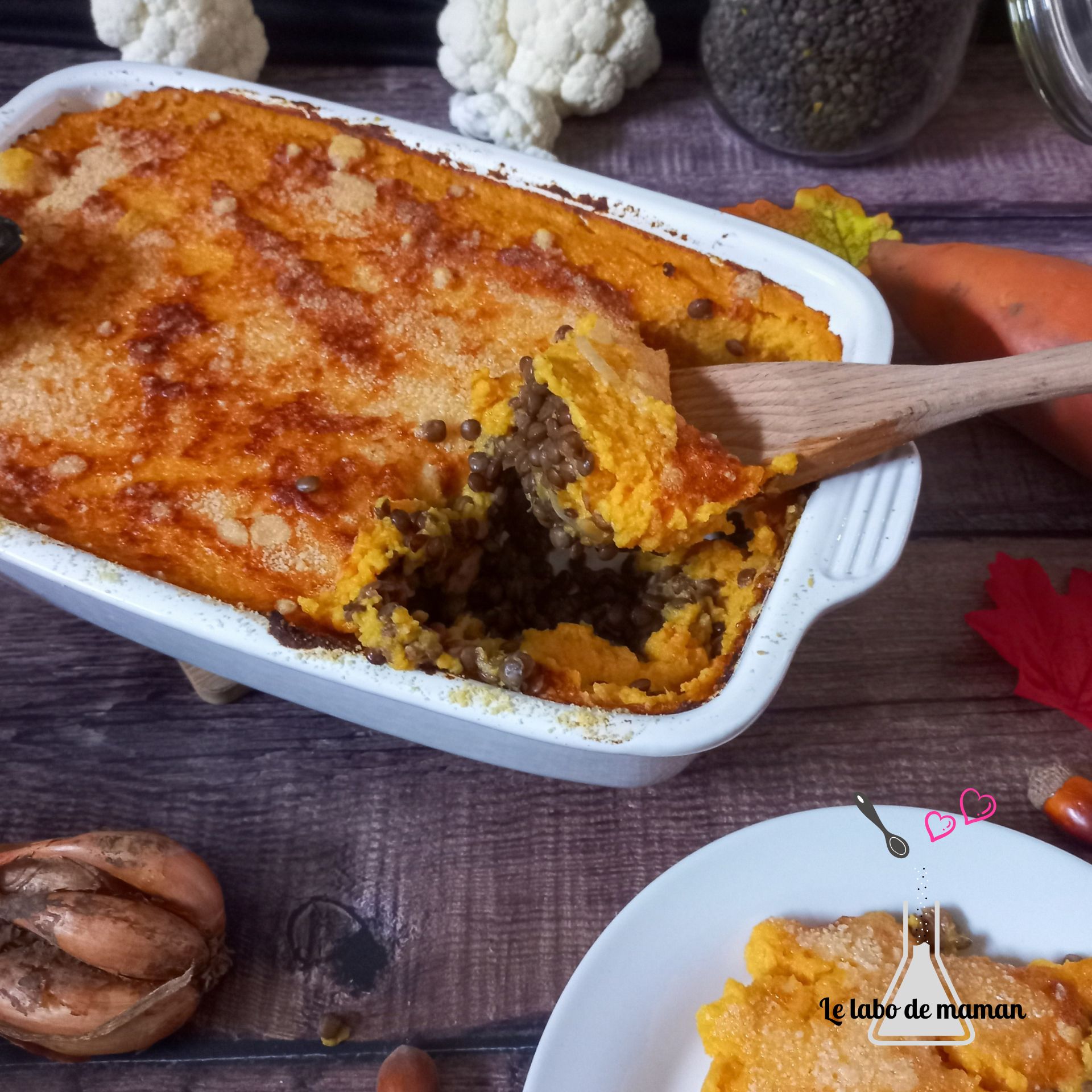 Parmentier lentilles vertes, chou-fleur et patate douce