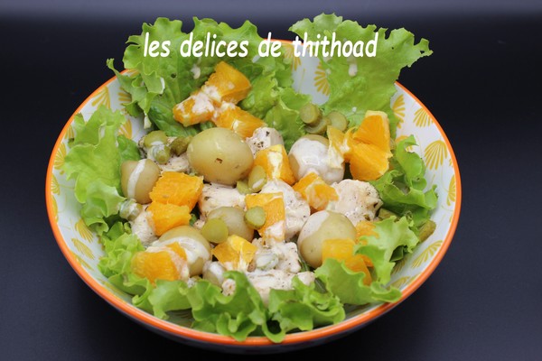 Salade de poulet, pommes de terre à l’orange