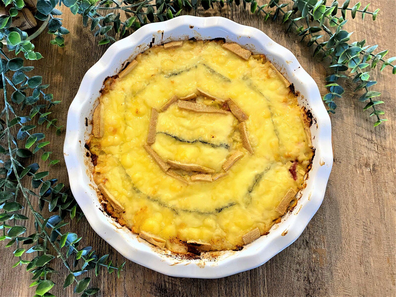 Gratin de crozets aux poireaux, bacon et morbier