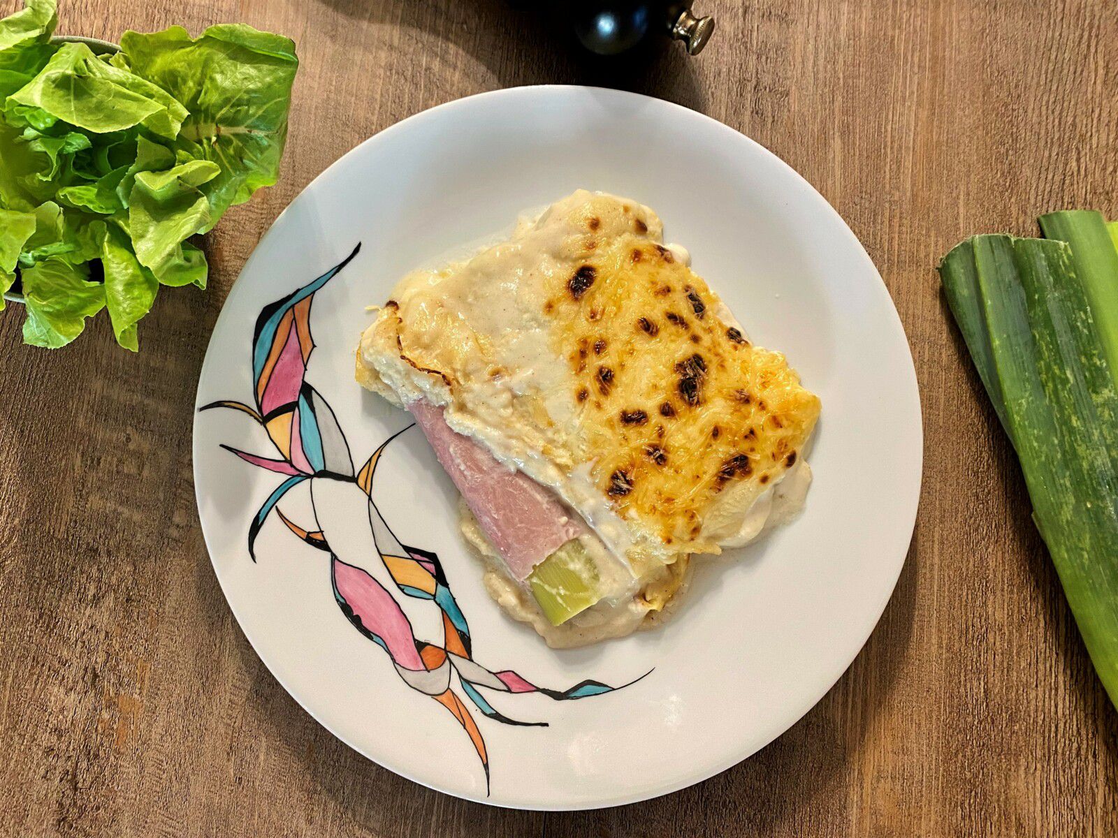 Gratin de poireaux au jambon