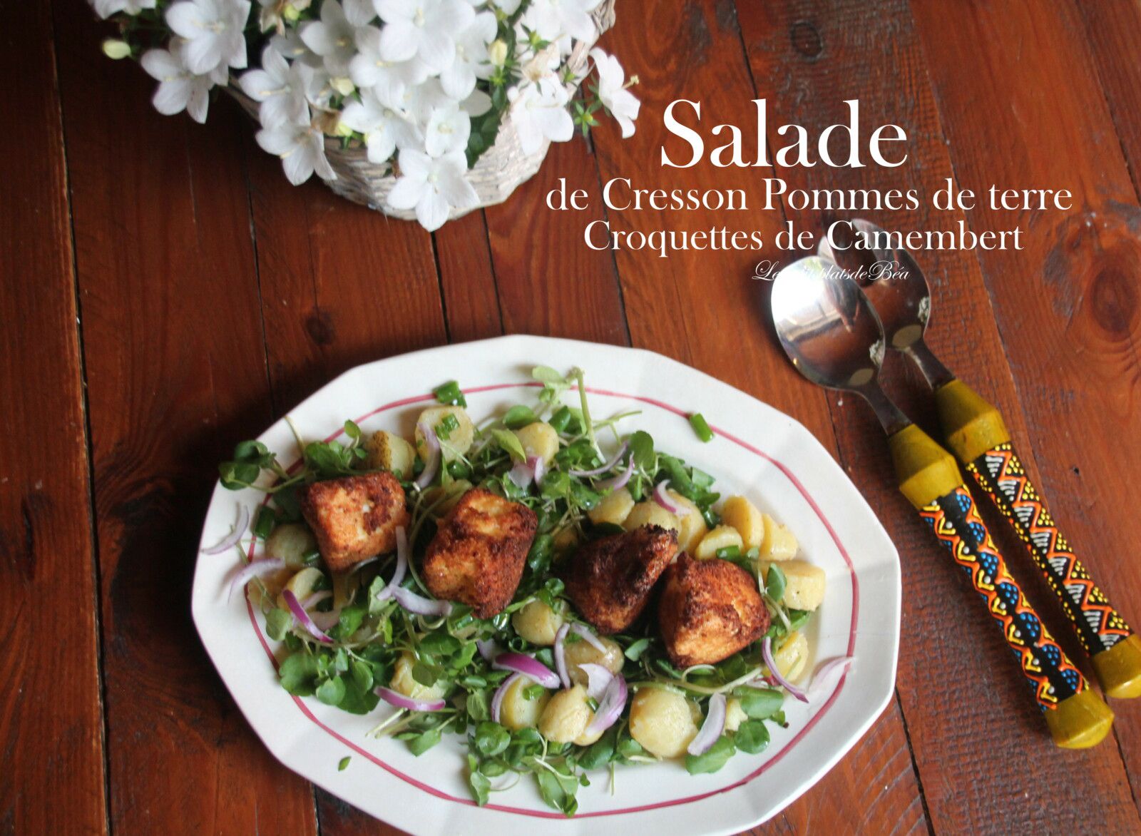 Salade de cresson, pommes de terre et croquettes de camembert ju