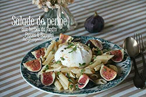 Salade de penne aux herbes du jardin, figues et burrata