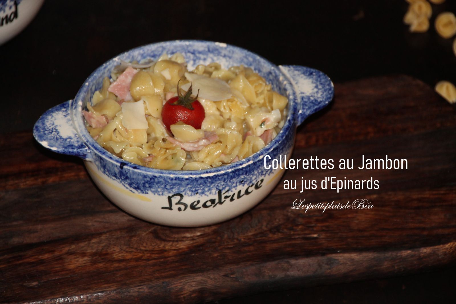 Collerettes au jambon, au jus d'épinards