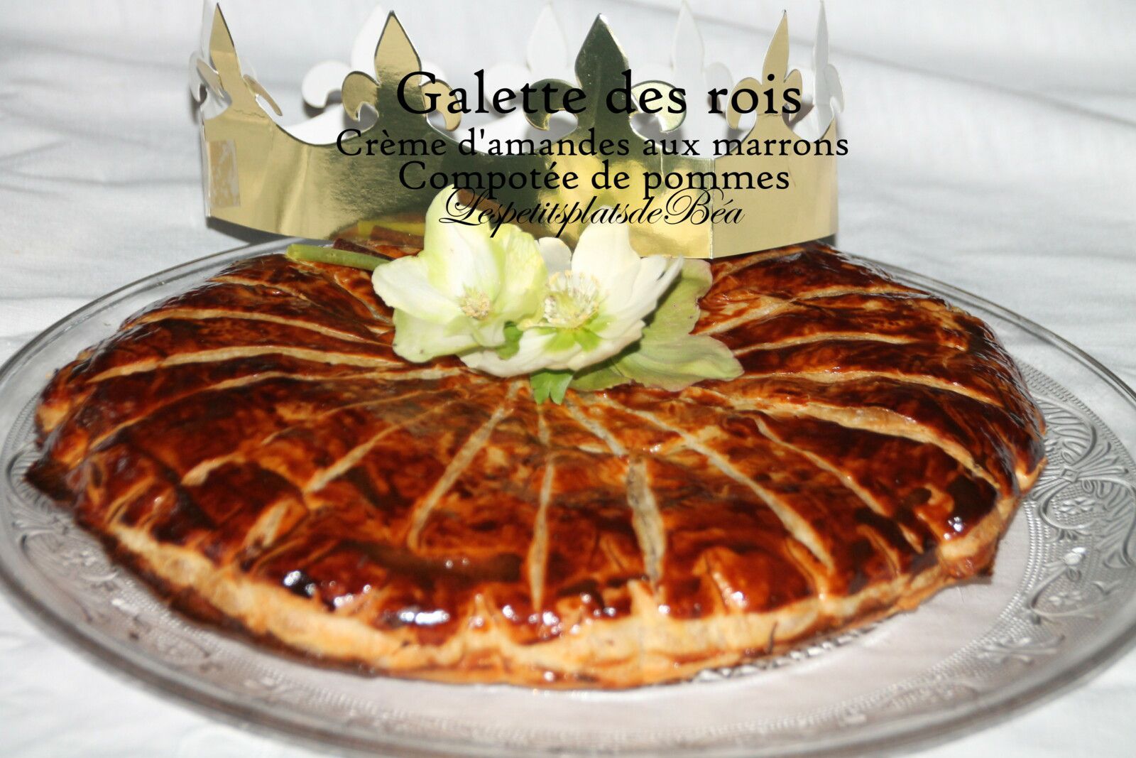 Galette des rois à la crème d'amandes aux marrons et compotée de pommes