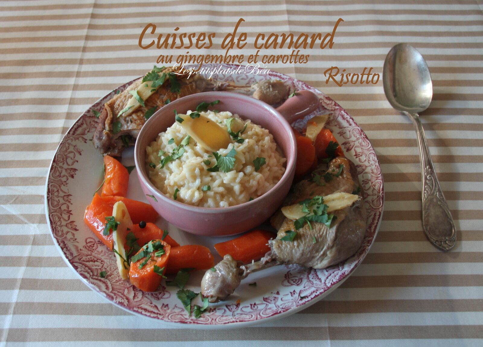 Cuisses de canard au gingembre et aux carottes, risotto