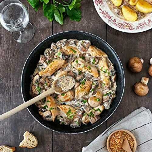 Poulet sauce moutarde et champignons