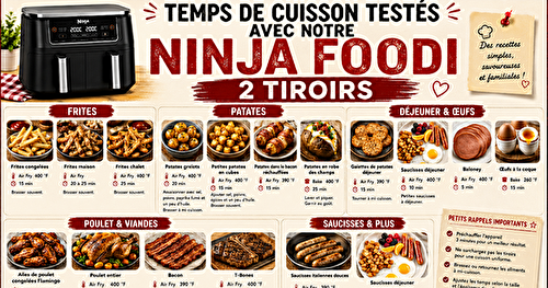 MES TEMPS DE CUISSON TESTÉS AVEC NINJA 2 TIROIRS