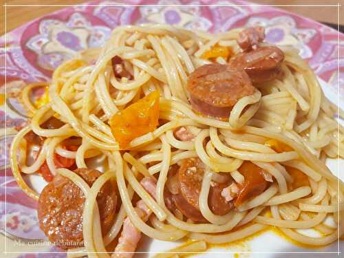 Spaghettis aux lardons chorizo avec cookeo