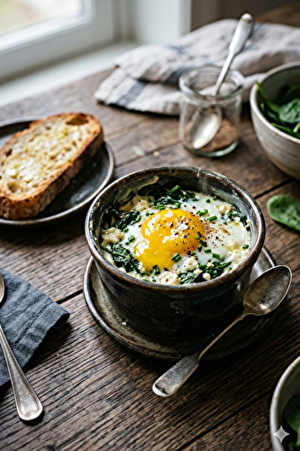 Oeufs cocotte aux épinards et féta
