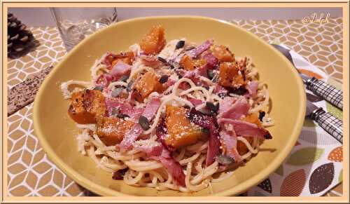 Spaghetti à la courge Shiatsu rôtie et bacon