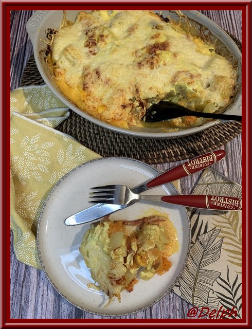 Gratin de potimarron, pommes de terre, chorizo à la crème de coco