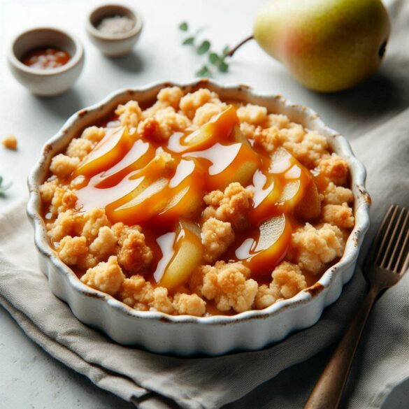 Crumble aux poires et caramel beurre salé