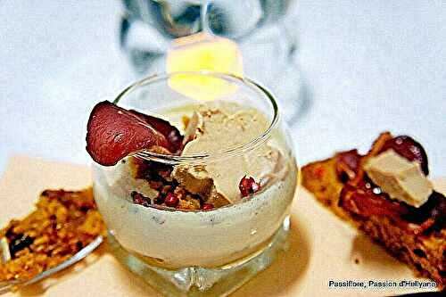 Verrines panna cotta au foie gras, pain d'épices et magret de canard grillé