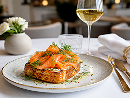 Brioche toastée au saumon fumé,