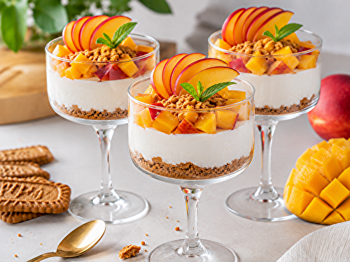 Dessert gourmand spéculoos, mousse de yaourt, mangue & nectarine et Ashwagandha Bio