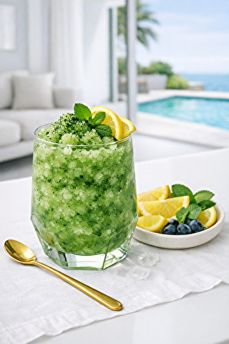Granité citron‑menthe‑spiruline
