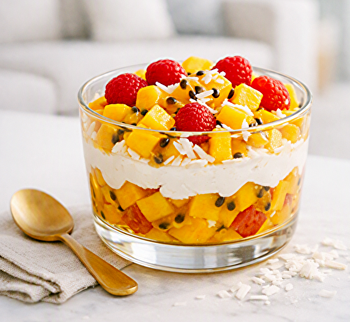 Verrine mangue–passion framboises - miel