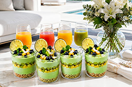Verrines fraîches skyr, biscuits, fruits & spiruline