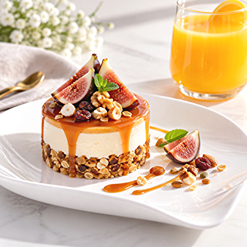 Mini entremets , mousse, Caramel, Muesli, Fruits Secs et Figues