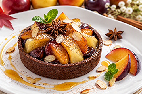 Tartelettes cacao aux pommes, poires, prunes, miel et épices
