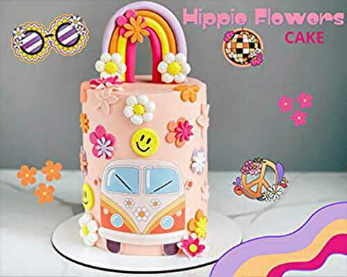 Gâteau Hippie fleurs et arc-en-ciel