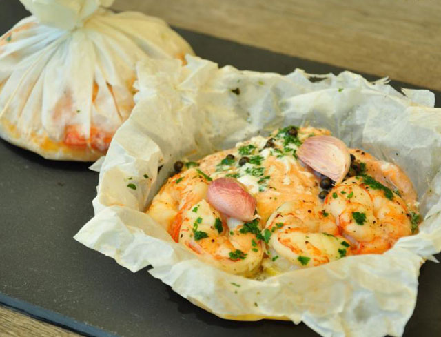 Papillote de Saumon et Crevettes