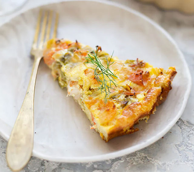 Quiche Sans Pâte au Saumon Fumé et aux Poireaux