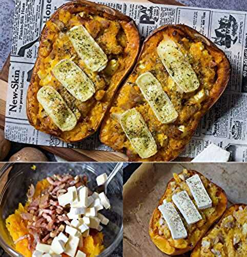 Butternut Farcie au Chèvre Champignons et Lardons