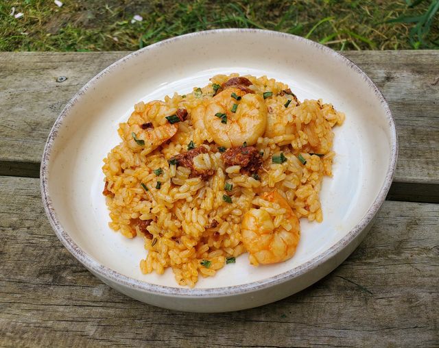 Risotto crevettes et chorizo au Cookéo