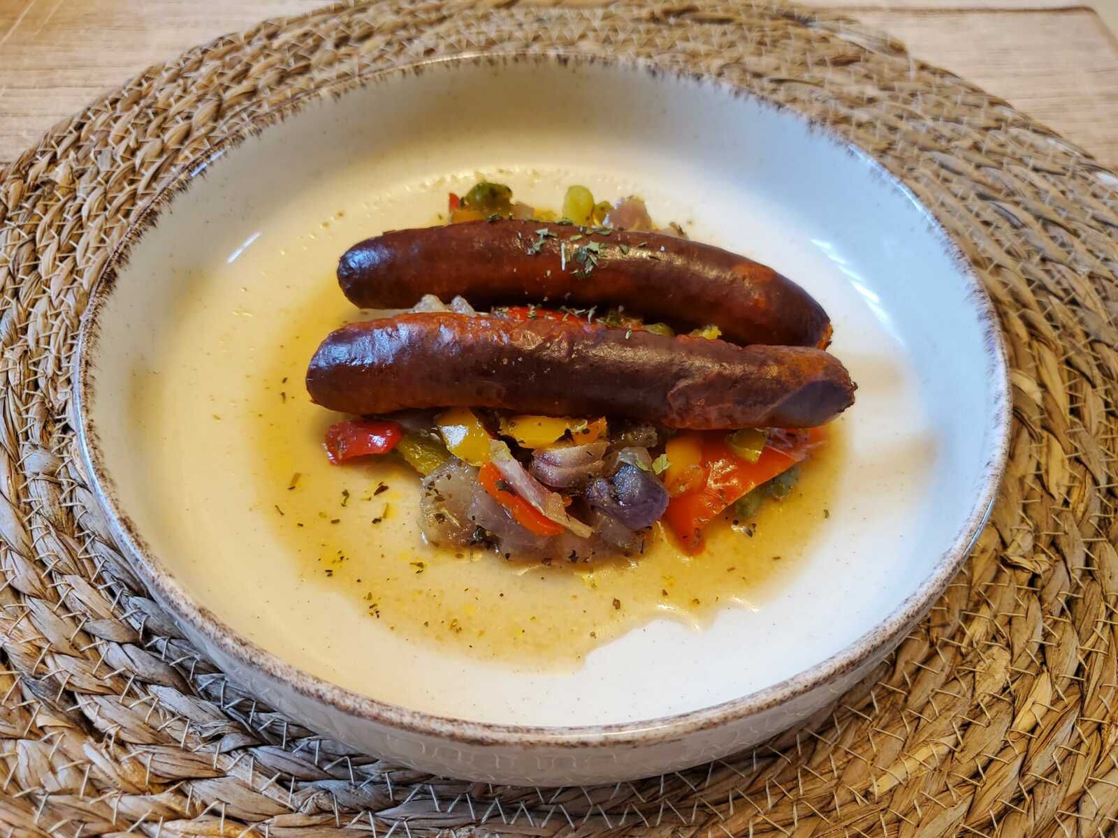 One pan poivrons et merguez