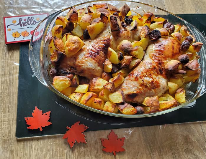 Cuisses de dinde aux marrons, pommes de terre au miel d'érable