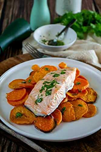 Pavé de saumon à l'huile de coriandre et patates douces