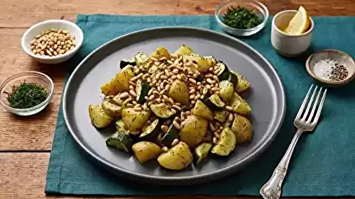 Salade tiède de pommes de terre, courgettes et pignons