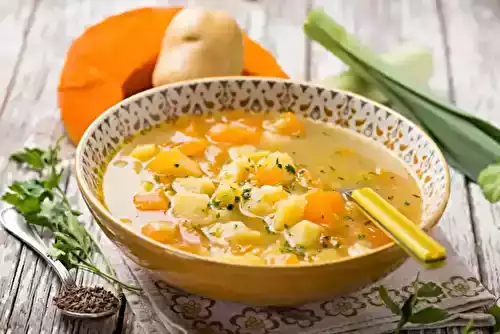 Potage de potiron pommes de terre et poireaux