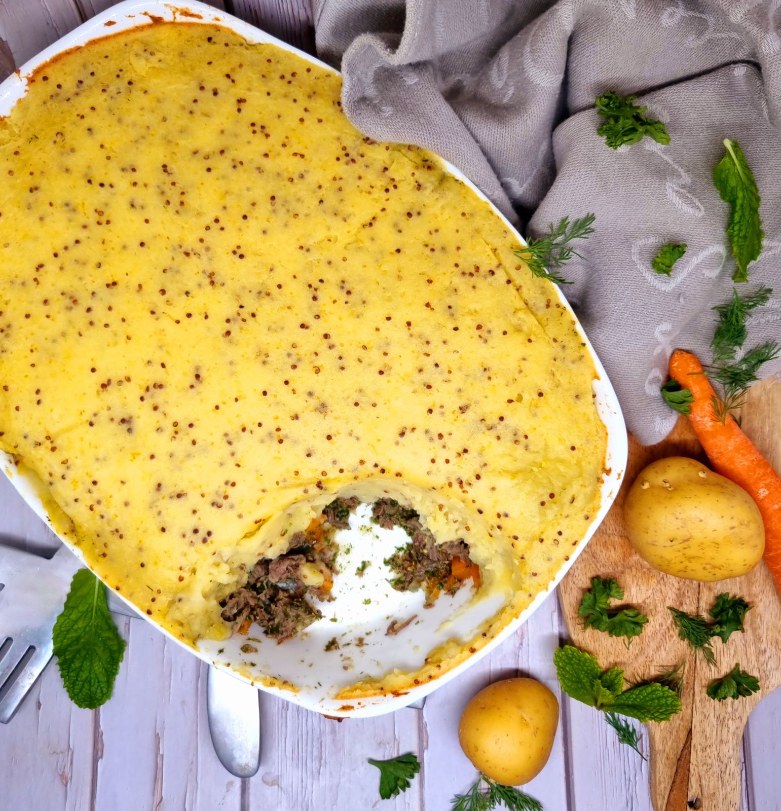 Hachis parmentier aux herbes et à la moutarde