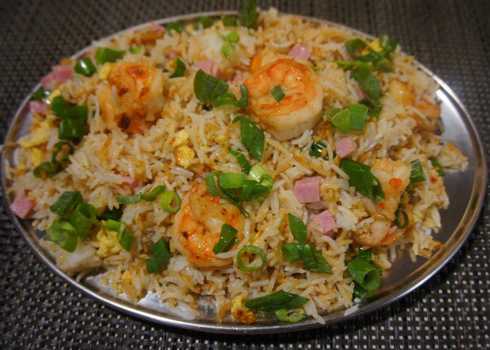 Riz cantonnais aux crevettes et jambon - Recettes de Papounet