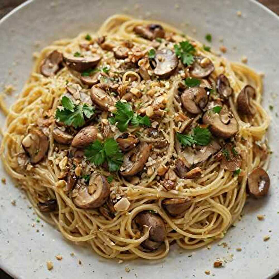Spaghetti aux Champignons, Amandes et Parmesan