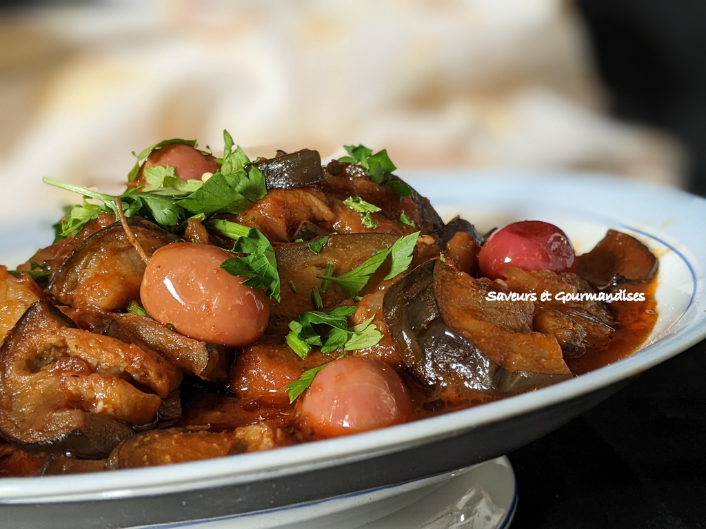 Tajine d'aubergines confites, version végétarienne.