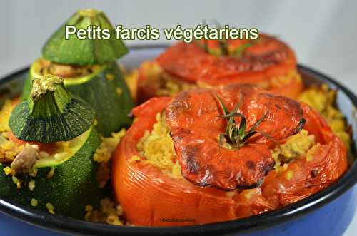 Petits farcis végétariens: tomates et courgettes farcies au boulgour, champignons et parmesan