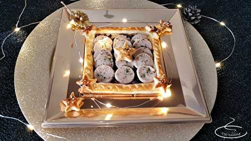 Spécial fêtes de fin d'année n°4 : tarte au boudin blanc au porto sur lit de confit d'oignons rouges