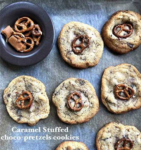 Cookies choco-bretzel avec coeur caramel