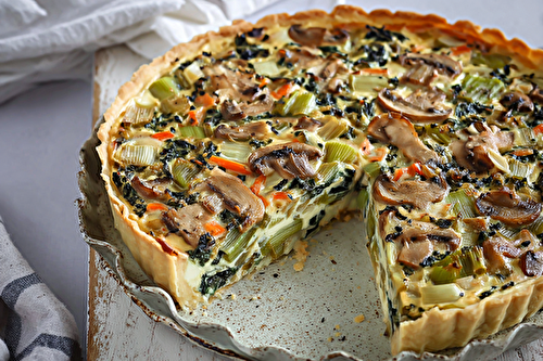 Tarte vegan fondante aux poireaux et champignons