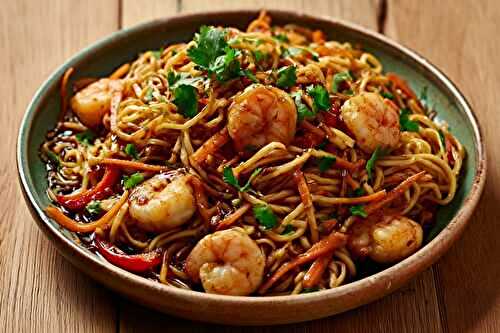Nouilles chinoises aux crevettes sautées minute