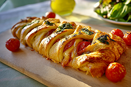 Tresse feuilletée tomate mozzarella croustillante